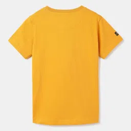 Blue Giraffe Boys Ochre Cotton Solid T-shirt image 2
