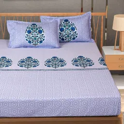 Romee Blue Cotton Floral Bed Sheets image 2