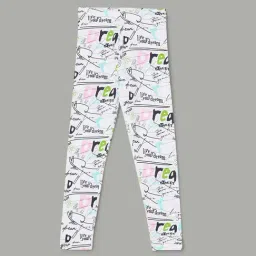 Fame Forever by Lifestyle Kids White Cotton Printed Leggings-picture-31
