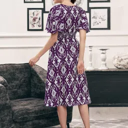 SELVIA Purple & White Printed Fit & Flare Dress image 2