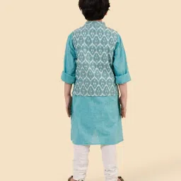 Fabindia Green Cotton Ikat Kurta Set image 2