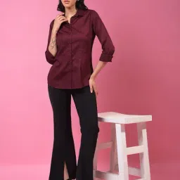 Crimsoune Club Wine Cotton Solid Shirt image 5