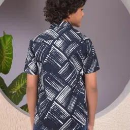 Crimsoune Club Boys Blue Cotton Slim Fit Self Design Shirt image 2