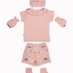 GJ baby Kids Peach Cotton Printed Baby Set image 2