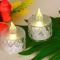 Homesake Warm White Plastic Tea Lights Flameless Crystal Candle - Set of 12-picture-25