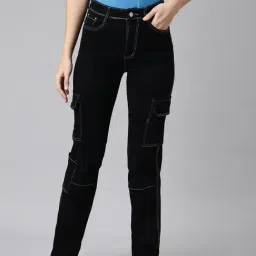 showoffff SHOWOFF Black Straight Fit Mid Rise Cargo Jeans-picture-31