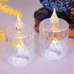 Homesake Warm White Plastic Tea Lights Flameless Crystal Candle - Set of 6-image-21