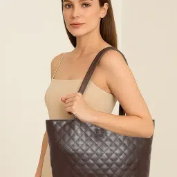 Esbeda Brown Luxe Quilted Large Tote-image-75