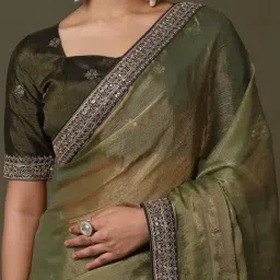 Saree Mall Olive Net Embroidery Saree with Blouse Piece image 4