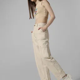 Only Beige Cotton Straight Fit High Rise Jeans-picture-10
