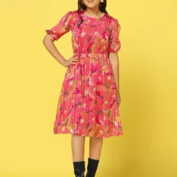 Fashion Dream Kids Pink Printed Fit & Flare Dress-picture-30