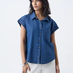 LOV by Westside Dark Blue Denim Shirt image 1