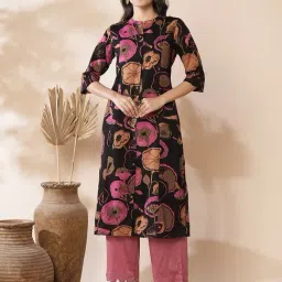 Fashor Black Cotton Printed Kurta-image-10