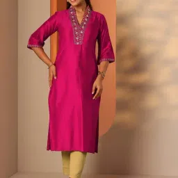 Libas Pink Straight Fit Embroidered Kurta-image-56