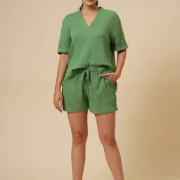 Chemistry Green Cotton Solid Night Suit-picture-14