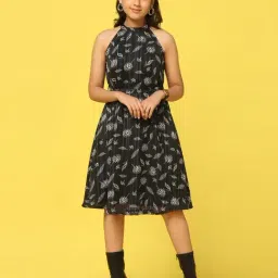 Fashion Dream Kids Black Printed Fit & Flare Dress-image-87