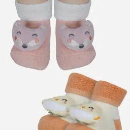 Baby Moo Girls Orange & Peach Applique Socks Booties (Pack Of 2)-image-12