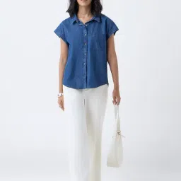 LOV by Westside Dark Blue Denim Shirt image 3