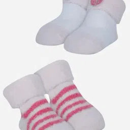 Baby Moo Girls Pink & White Printed Socks Booties (Pack Of 2)-picture-15