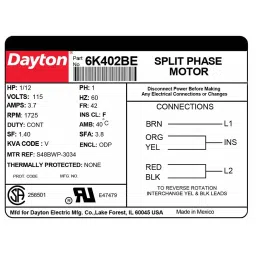 DAYTON 1/12 HP Single Phase Cradle Base Mount General Purpose Motor, 6K402 image 2