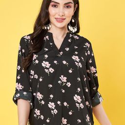 ANVI Be Yourself Women Floral Printed Mandarin Collar Roll-Up Sleeves Regular Top-picture-41