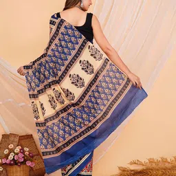 Shivanya  Handicrafts Ajrak Block Pure Cotton Block Print Saree image 3