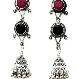 Yash Jewels Emporiums Silver-Plated Stones Studded and Beads Beaded Dome Shape Jhumka-picture-40