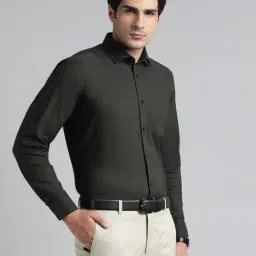 Metal Black Blended Slim Fit Solid Shirt image 2