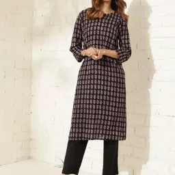 Fabindia Black Cotton Bagh Printed Long Kurta-image-28