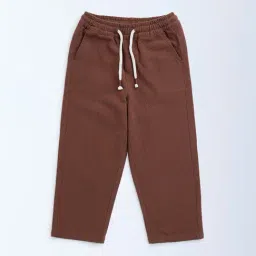 HOP Kids by Westside Brown Solid Mid-Rise Cotton Trousers-picture-25