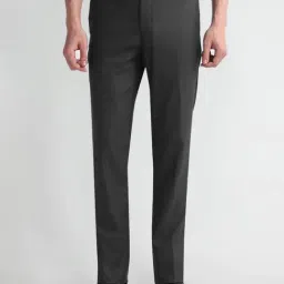 Arrow Dark Grey Slim Fit Texture Trousers-image-3