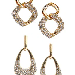 OOMPH Set Of 2 Crystals Studded & Beaded Contemporary Drop Earrings image 2