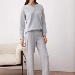 Trendyol Women V-Neck Long Sleeves Night suit-picture-10