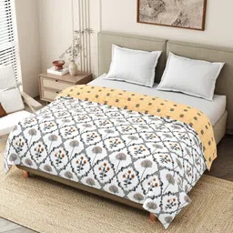 INDRA'S Orange & White Floral Printed Cotton Reversible 150 GSM Heavy Winter Quilt image 2