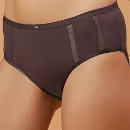 SOIE Women High Waist Full Coverage Ultra Soft Mesh Panel Brief Brown image 2