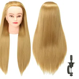 DELUXE HAIR Hair Extensions And Wigs Saloon Use Hair Dummy For Hair Styling, Practice/Cutting/Practice all purpose With Clamp Stand Golden Pack of 1 image 1