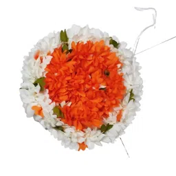 KI Artificial Jasmine Mogra Flower Hair Gajra, Hair Accessories Realistic Juda Bun, Orange White (Orange & White) image 3
