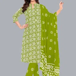 Simmu Floral Printed Notch Neck Straight Pure Cotton Kurta With Trousers And Dupatta-picture-13