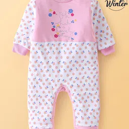 Babyoye Eco Conscious 100% Cotton Full Sleeves Floral Printed Winter Wear Footed Sleepsuit - Pink & White-image-49