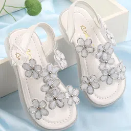 Babyoye Sandals with Velcro Closure & Floral Applique - White-picture-10