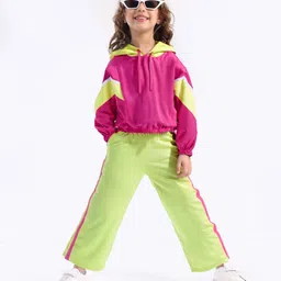 Ollington St.Cotton Knit Winterwear Set Of Color Blocked Full Sleeves Hoodie & Trackpant - Dark Pink-image-60