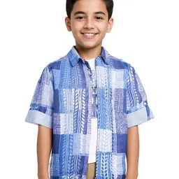 CAVIO Woven Full Sleeves Abstract Printed Shirt With Tee Set - Blue-picture-15