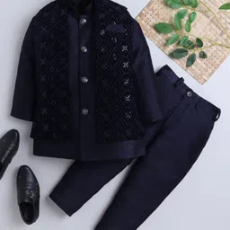 Ahhaaaa Velvet Solid Kurta Pant With Sequins Embellished Ethnic Designed Jacket Set - Navy Blue-picture-15