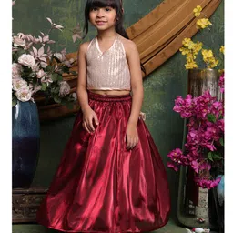 Saka Designs By Sapna Georgette Woven Sleeveless Sequins Embellished Lehenga Choli Set - Cream & Maroon-picture-35