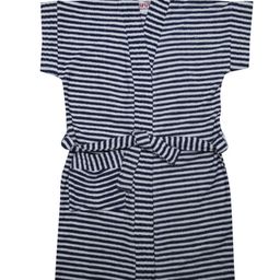 BUMZEE Terry Cotton Woven Half Sleeves Bathrobe with Stripe Design - Navy Blue & White-picture-23