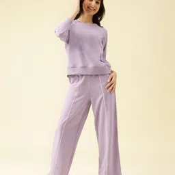 Lil Tomatoes Cotton Looper Knit Full Raglan Sleeves Solid Light Winter Sweatshirt & Track Pants Set - Lilac-picture-19