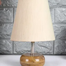 Devansh Cotton Round Brown Small Natural Table Lamp - Off White image 2
