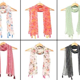 xmsfashion Printed Chiffon Women Multicolor Scarf, Stole, Fancy Scarf-picture-19