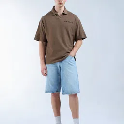 Flying Machine Men Solid Polo Collar Cotton Oversized T-shirt image 3