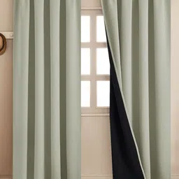 HOMEMONDE Off White & Black 2 Pieces Black Out Long Door Curtains-picture-27